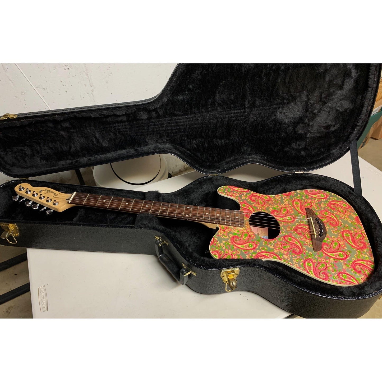 Pink Fender Telecoustic Paisley Acoustic Electric Guitar With Case 2003