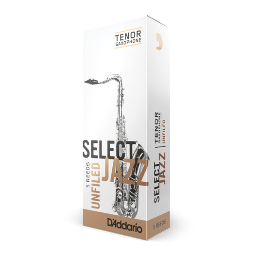 D'Addario Select Jazz Unfiled Tenor Saxophone Reeds, Strength 3 Hard, 5-pack