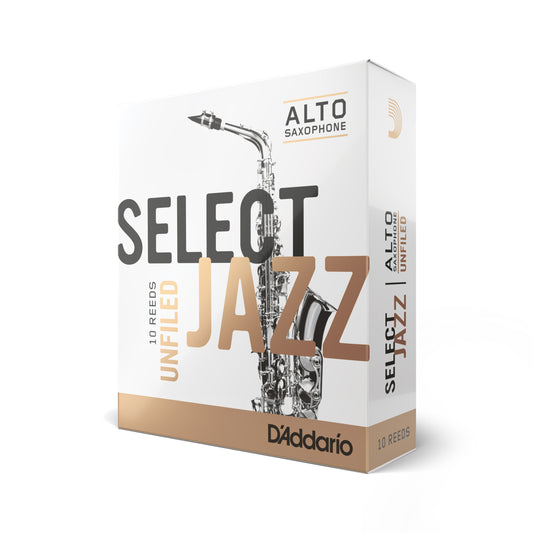 D'Addario Select Jazz Unfiled Alto Saxophone Reeds, Strength 3 Soft, 10-pack
