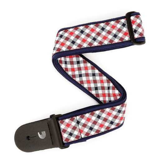 D'Addario Gingham Woven Guitar Strap Red And Navy